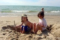Jordan and Jessie in sand boat
